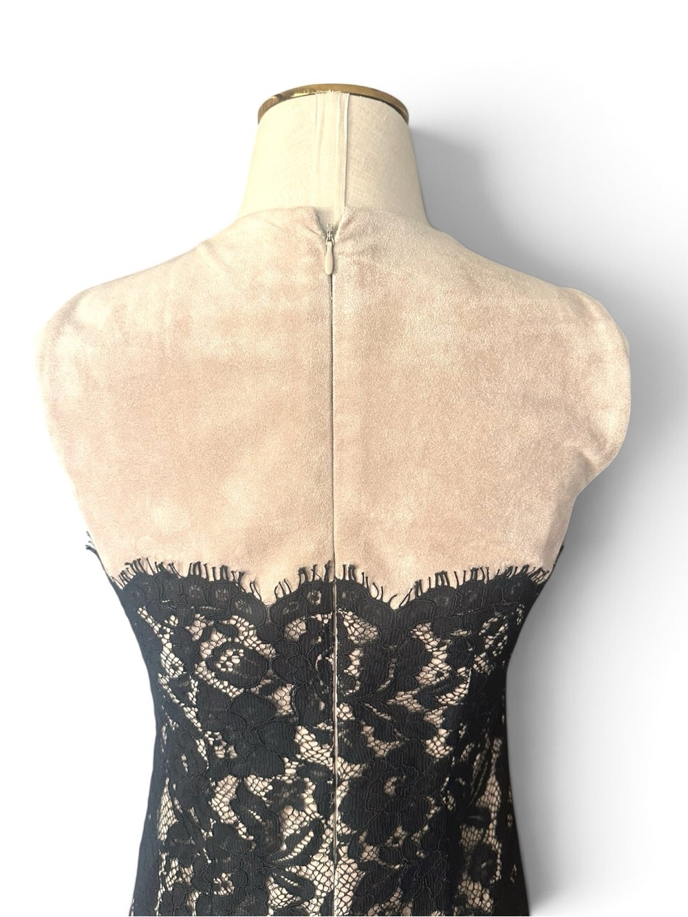 Calvin Klein Black Lace Faux Suede Colorblock Sheath Dress Size 2 - Picture 8 of 9